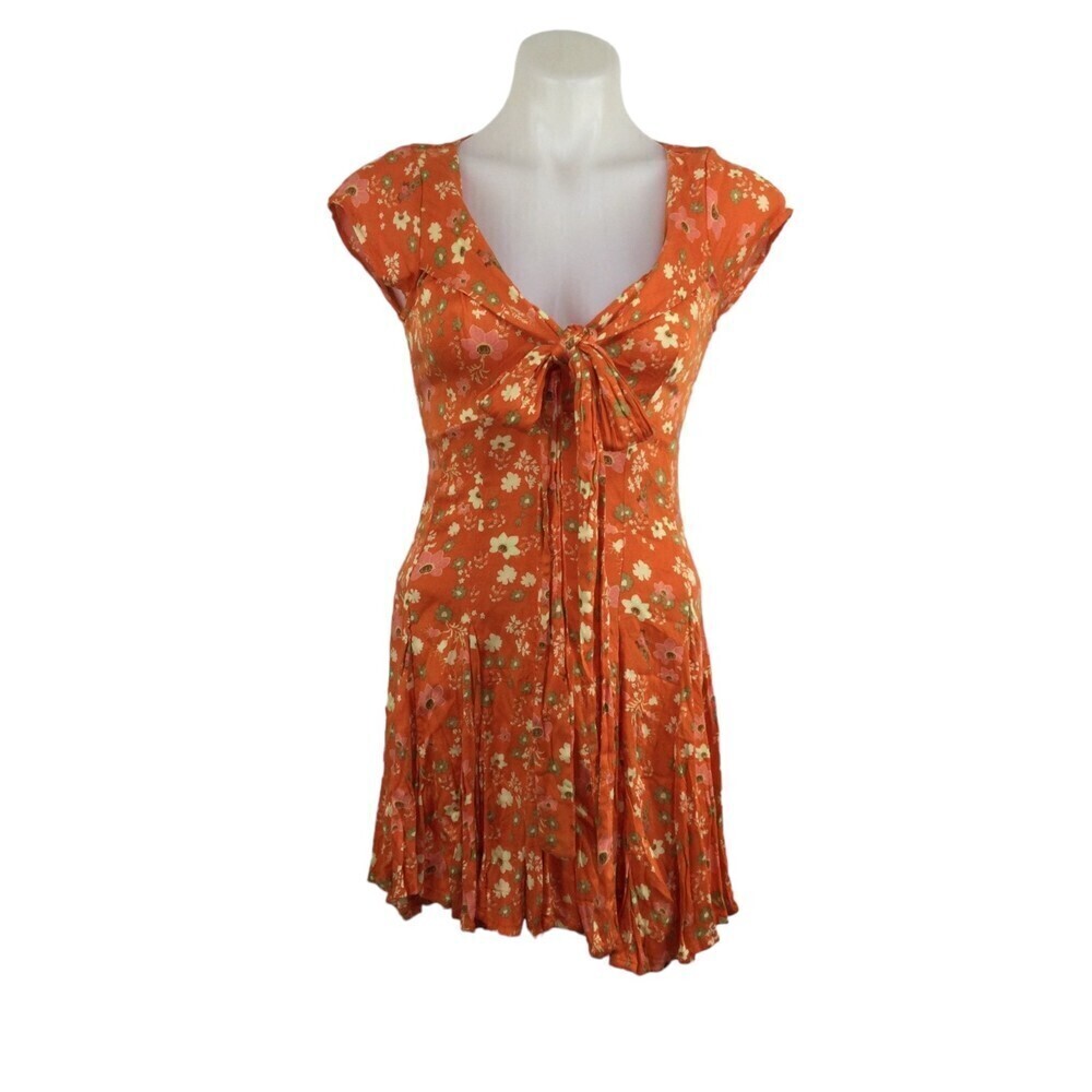 Free People Womens It Takes Two Wrap Dress Orange Peach Combo Medium NWT $128